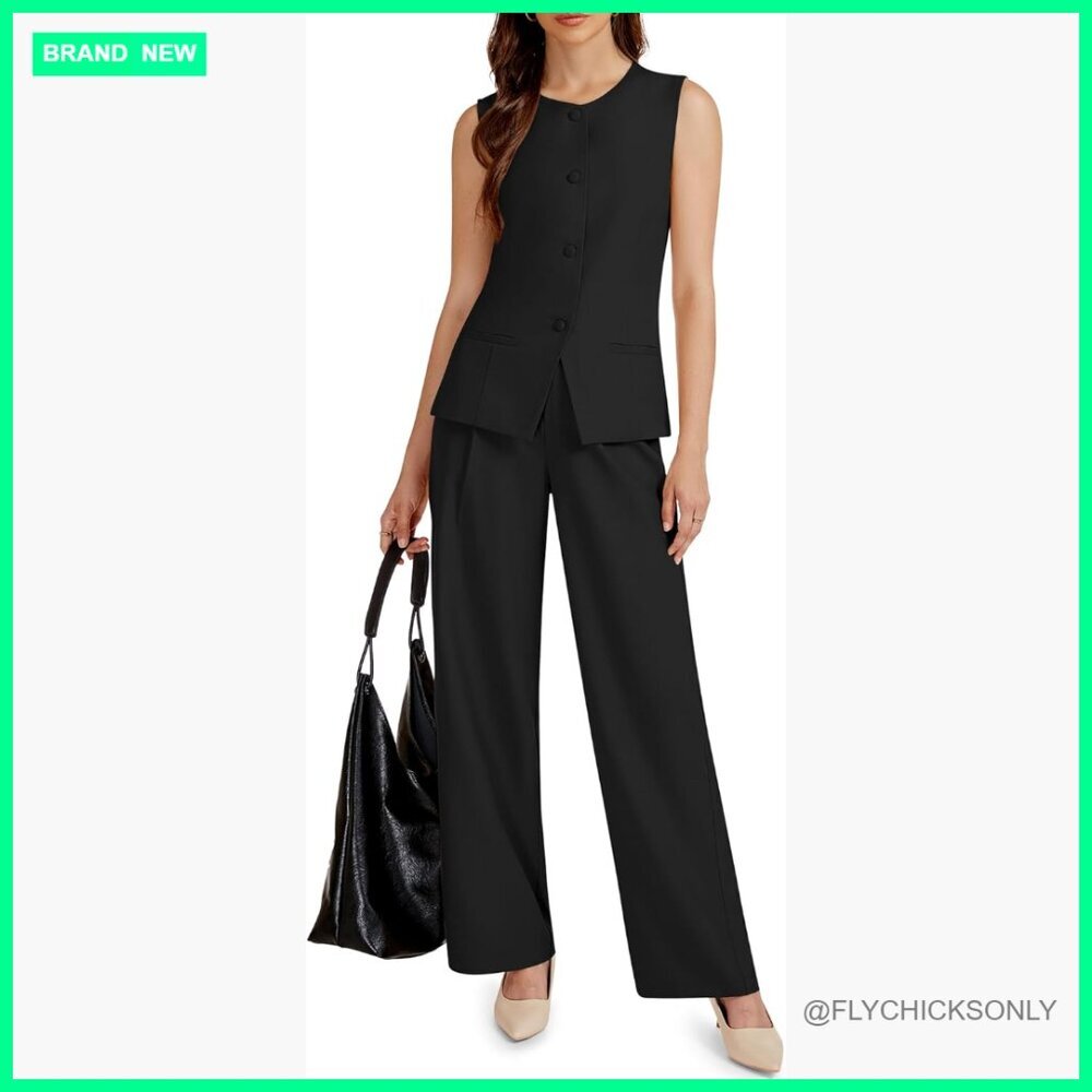 Sleeveless Suit Vest and Wide Leg Pants Business Casual Blazer Set